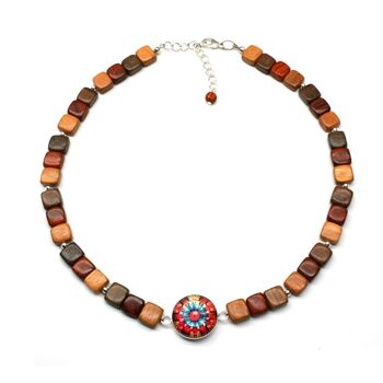 Collier cabochon verre et bois - Artifice 1