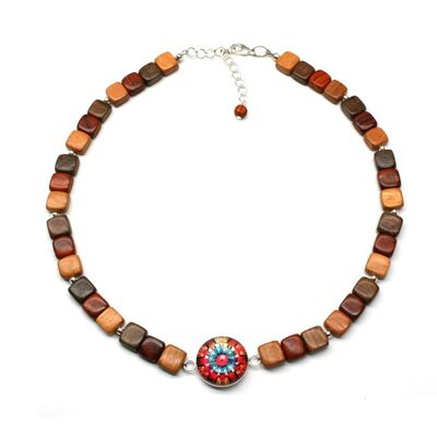 Glass and wood cabochon necklace - Artifice