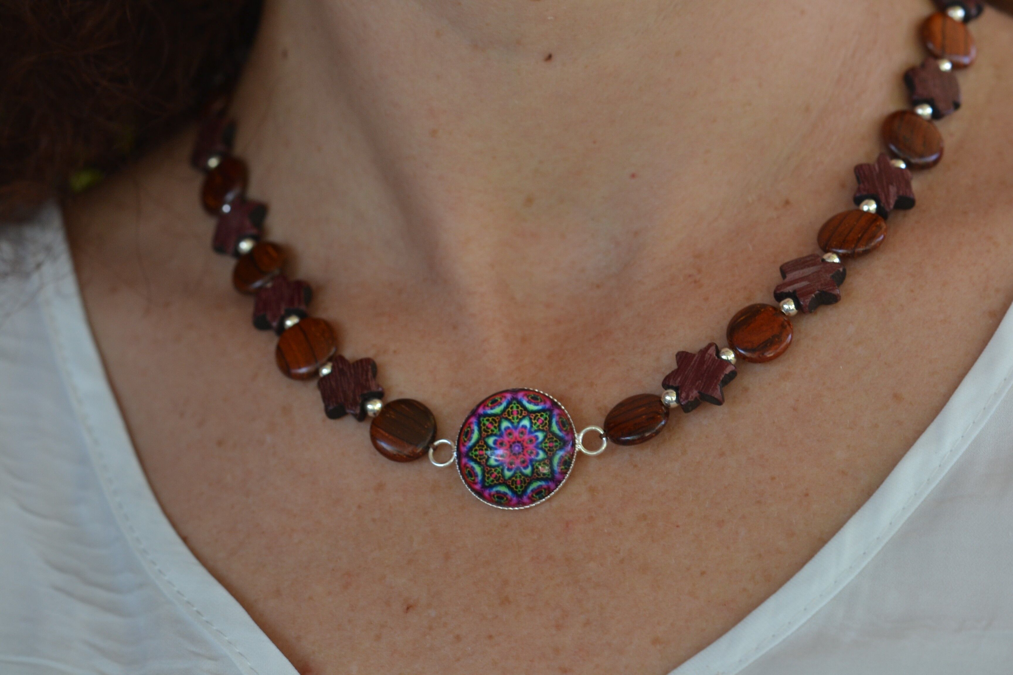 Collana cabochon in vetro e legno - Star