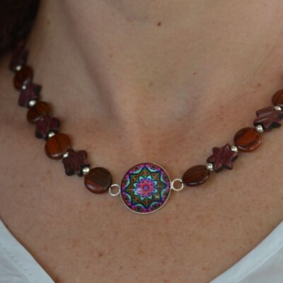 Collana cabochon in vetro e legno - Star