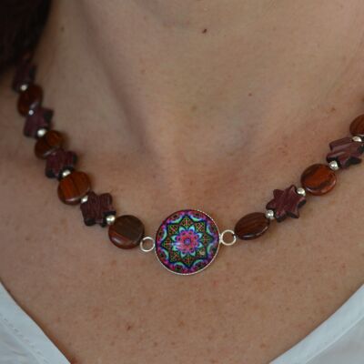 Glass and wood cabochon necklace - Star
