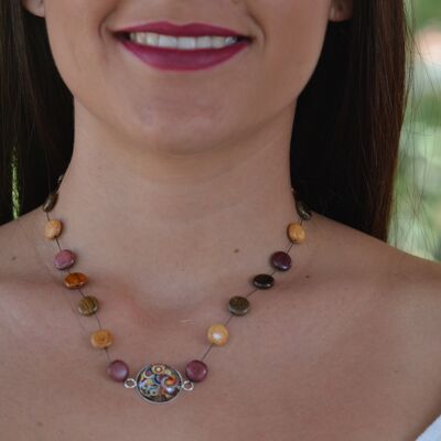 Glass and wood cabochon necklace - Cashmere