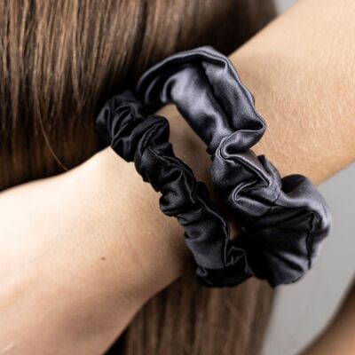 Medium black silk scrunchie