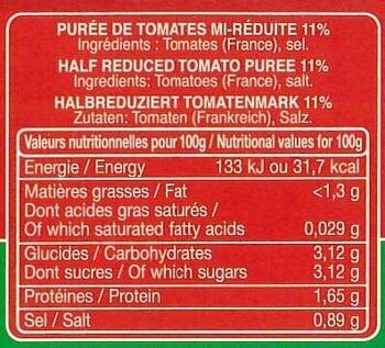 Purée de tomate de Provence mi-réduite 11% boite 1/4 2