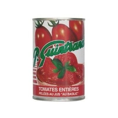 Ganze geschälte provenzalische Tomaten in Basilikumsaft Box 1/2