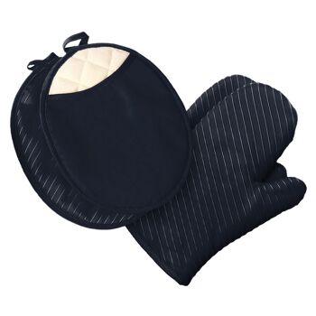 Maniques et gants de four avec bandes en silicone, 2 maniques et 2 coussins chauffants avec poches, ensemble de 4 pièces de linge de cuisine résistant à la chaleur - Noir 1