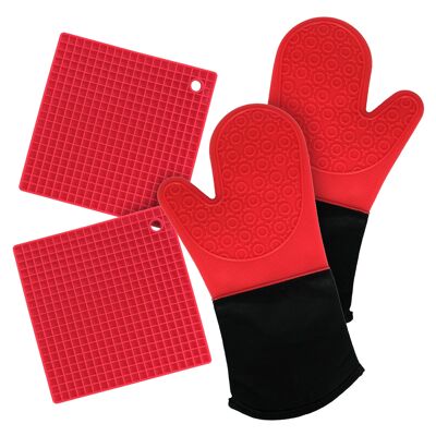 Silicone Oven Mitts and Potholders (4-Piece Set)