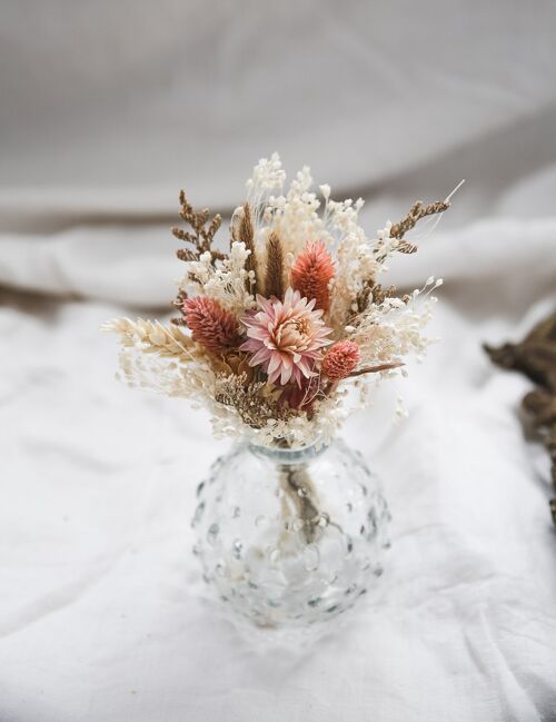 Ensemble petit vase boule et son bouquet de fleurs séchées "Cashmere collection" n° 3.