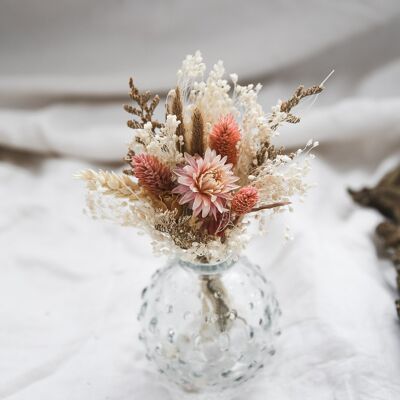 Set of small ball vase and its bouquet of dried flowers "Cashmere collection" n° 3.