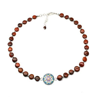 Glass and wood cabochon necklace - Mandala