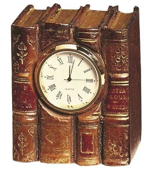 Miniature Book Clock TAN LEATHER