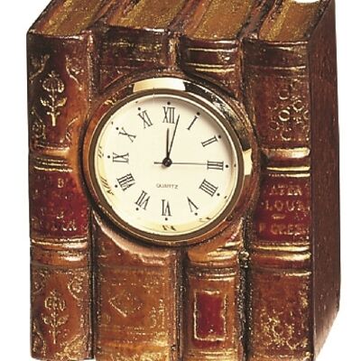 Miniature Book Clock TAN LEATHER
