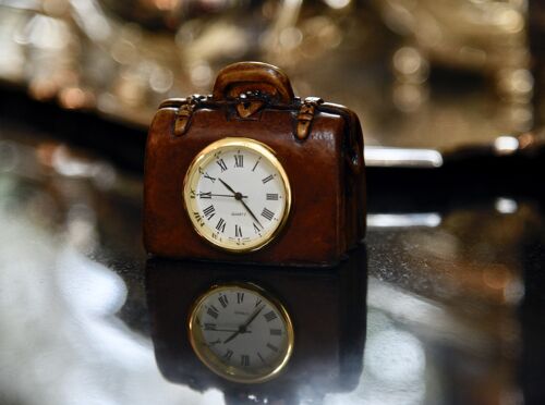 Briefcase Clock TAN LEATHER