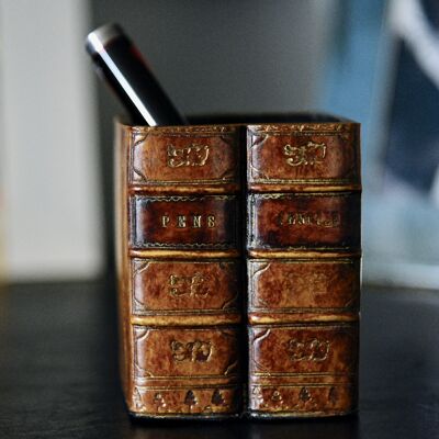 Book Pen/Pencil Pot Square TAN LEATHER