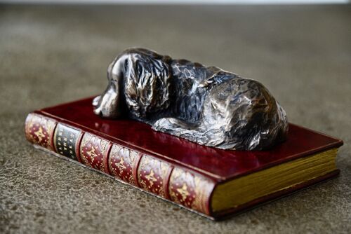 Spaniel on Book Paperweight Bronzed RED