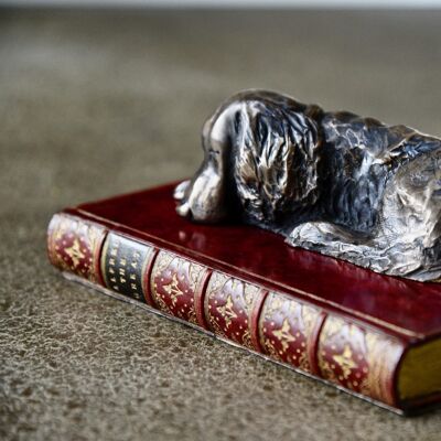 Spaniel on Book Paperweight Bronzed RED