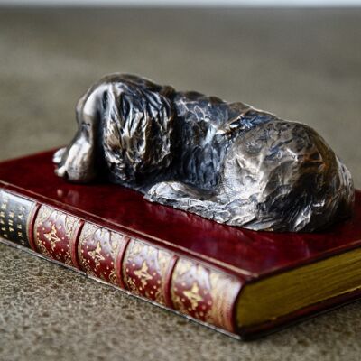 Spaniel on Book Paperweight Bronzed TAN LEATHER