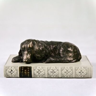 Spaniel on Book Paperweight Bronzed VELLUM WHITE