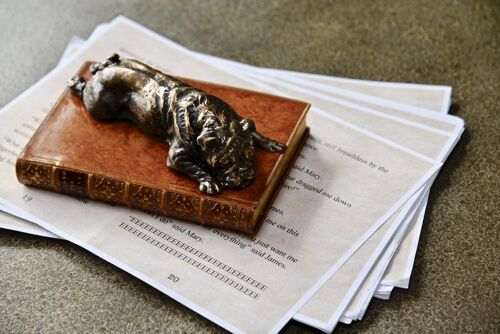 Boxer on Book Paperweight Bronzed BLACK