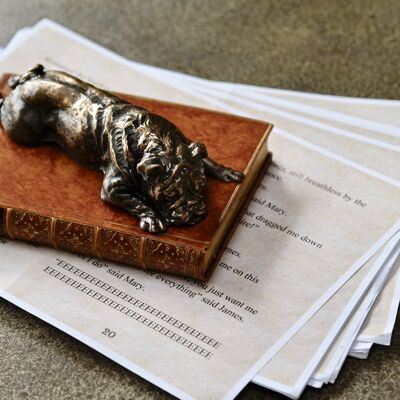 Boxer on Book Paperweight Bronzed TAN LEATHER