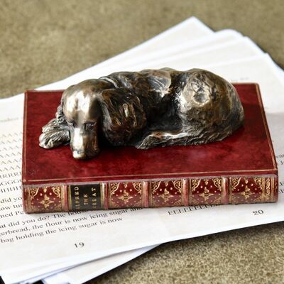 Labrador auf Buch Briefbeschwerer Hellbraunes Leder