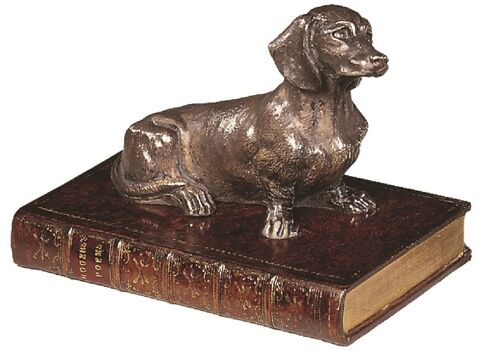 Dachshund on Book Paperweight Bronzed VELLUM WHITE