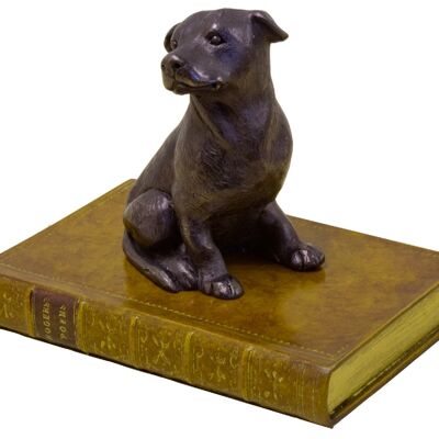 Staffie on Book Paperweight Bronzed RED