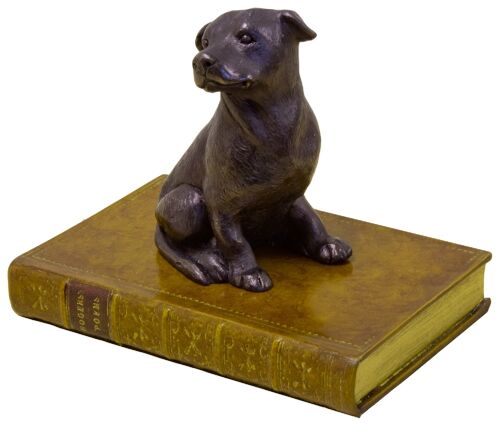 Staffie on Book Paperweight Bronzed TAN LEATHER