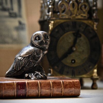 Owl on Book Paperweight Bronzed RED