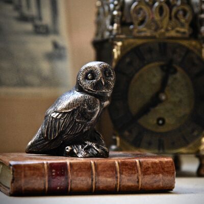 Owl on Book Paperweight Bronzed TAN LEATHER
