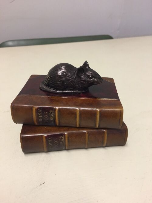 Mouse Double Book Paperweight Bronzed RED