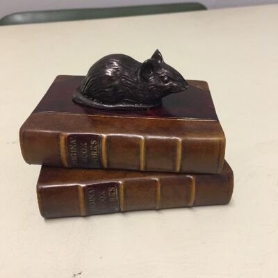 Mouse Double Book Paperweight Bronzed TAN LEATHER