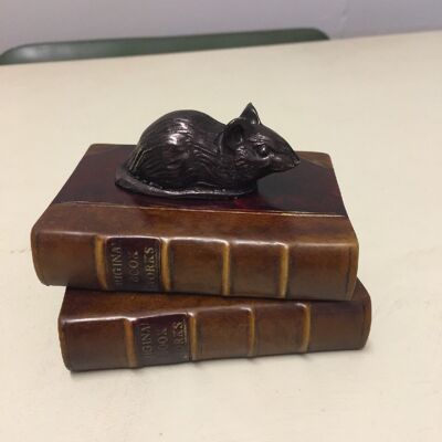 Mouse Doble Libro Pisapapeles Bronce VELLUM BLANCO