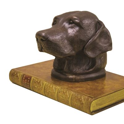 Labrador Kopf auf Buch Briefbeschwerer bronziert ROT