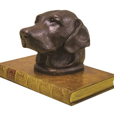 Labrador Head on Book Paperweight Bronzed RED