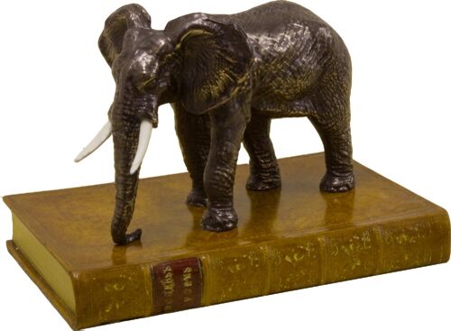Elephant on Book Paperweight Bronzed VELLUM WHITE
