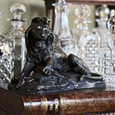 Congo Lion on Book Paperweight Bronzed TAN LEATHER