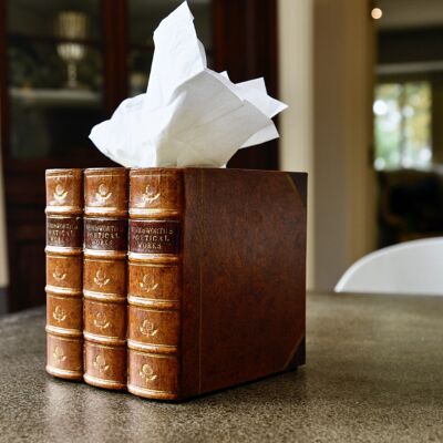 Book Tissue Box Cover Square TAN LEATHER