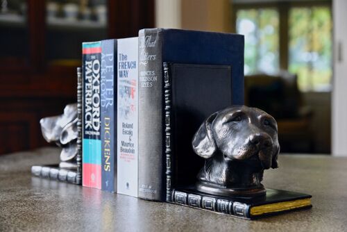 Labrador Head Bronzed Bookends Pair RED