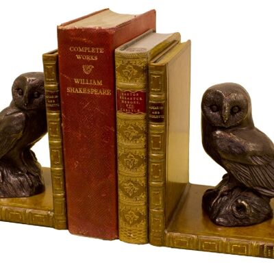 Owl Bronzed Bookends Pair SAGE GREEN