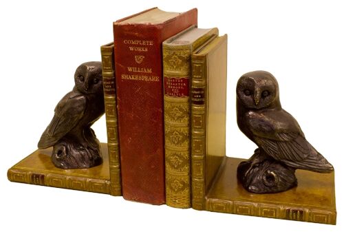 Owl Bronzed Bookends Pair RED