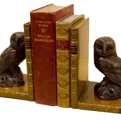 Owl Bronzed Bookends Pair TAN LEATHER