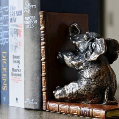 Elephant Bronzed Bookends Pair TAN LEATHER