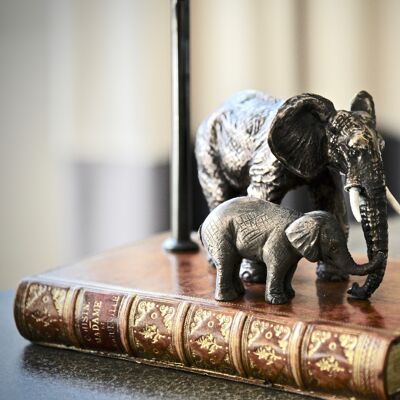 Elephant & Baby on Book Lamp without shade TAN LEATHER
