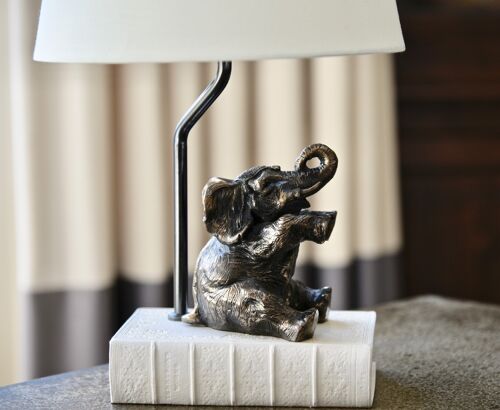 Elephant on Book Lamp without shade VELLUM WHITE