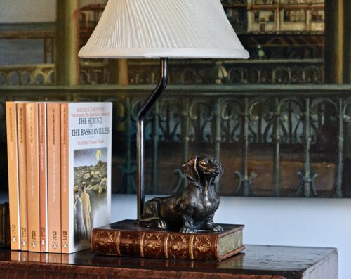 Dachshundlamp on Book Lamp without shade TAN LEATHER