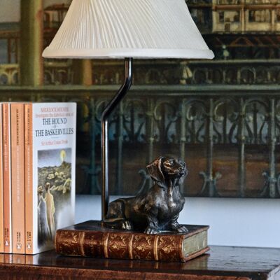 Dachshundlamp on Book Lamp without shade TAN LEATHER