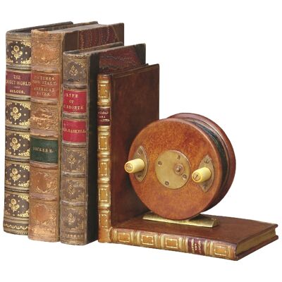 Fishing Reel Pair Bookends Bronzed SAGE GREEN