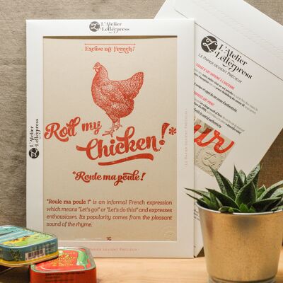 Poster Letterpress Roule ma Poule, A4, recycled paper, humor, expression, red