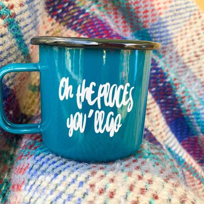 Tasse en émail vert sarcelle Oh les endroits où tu iras